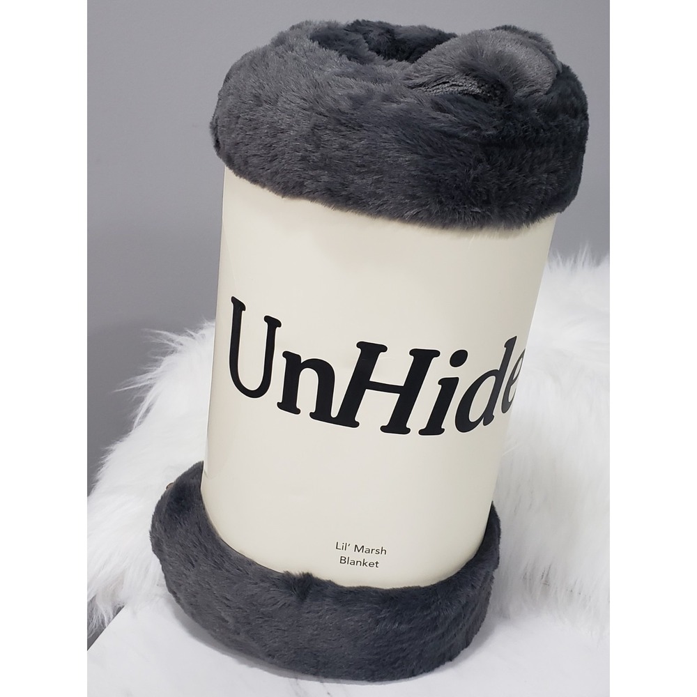 NWT UnHide - Lil' Marsh - Faux Fur Blanket - 50" X 60" - Charcoal -
